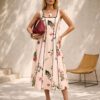 Сарафан з флористичним візерунком бежевий | 96405