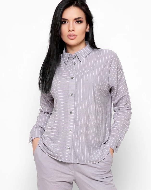 Смугаста сорочка вільного крою сіра | 96484