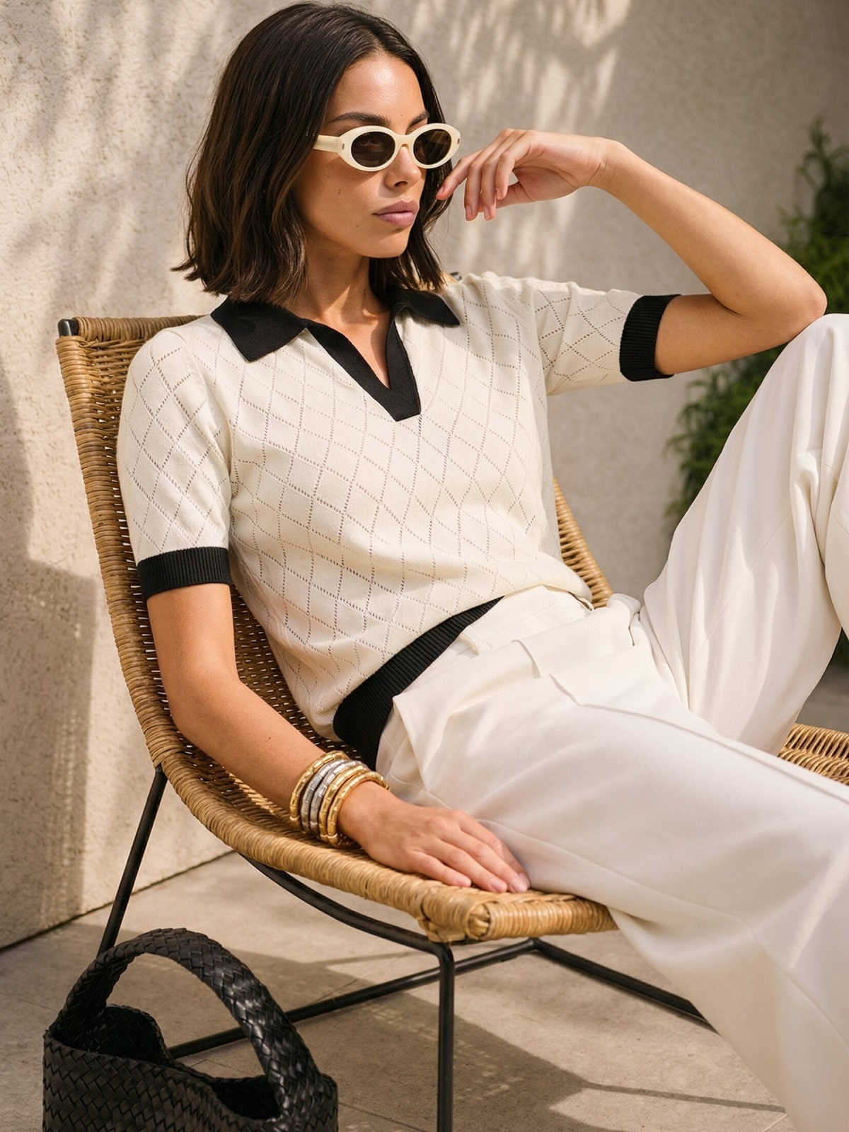 Жіноча в’язана футболка з напівбавовни біла | 96430