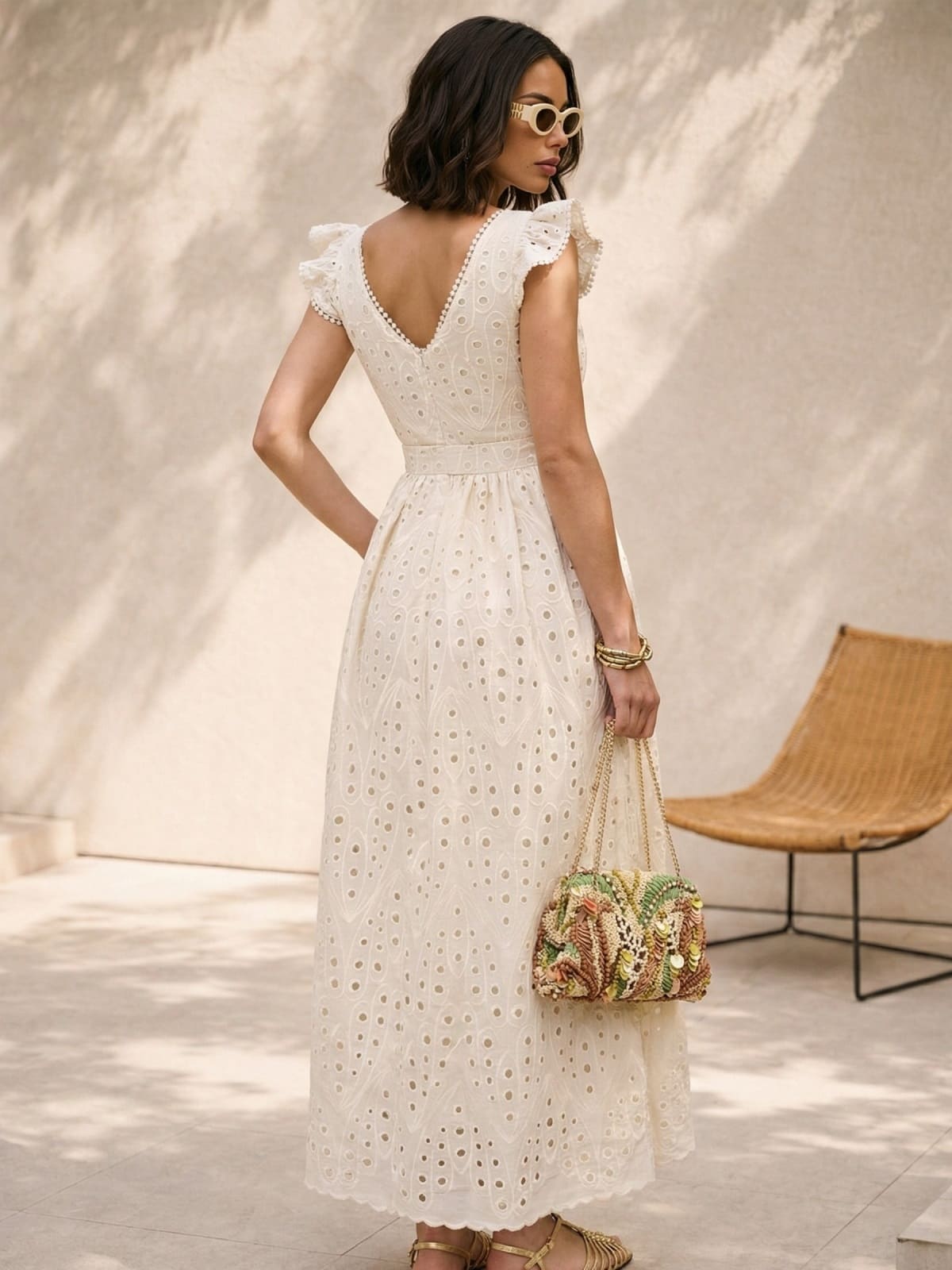 Сукня з прошви з рукавами-крильцями бежева | 96021