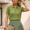 Жіноча в'язана ажурна футболка зелена | 96944