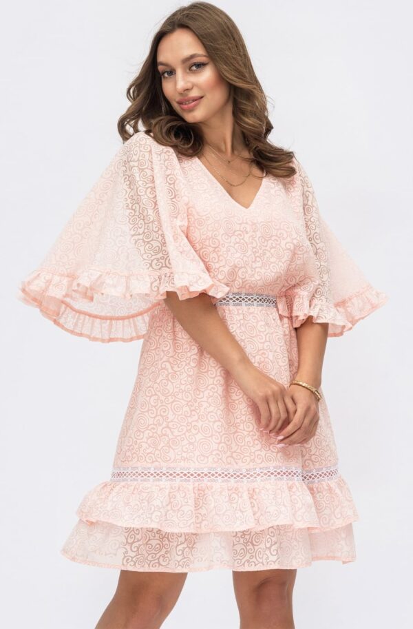 FashionSets - Головна 11 Літнє плаття з бавовни з візерунком пудрове | 97686