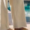 Літні бавовняні штани прямого крою бежеві | 97878
