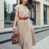 Розкльошена муслінова бежева сукня з вишивкою | 99183