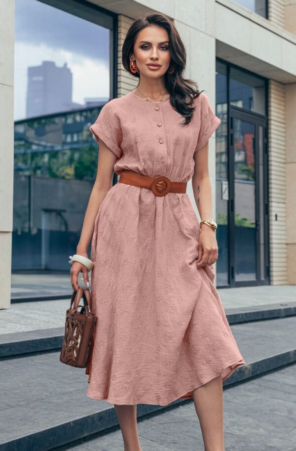 FashionSets - Головна 9 Розкльошена муслінова сукня пудрова з вишивкою | 99200
