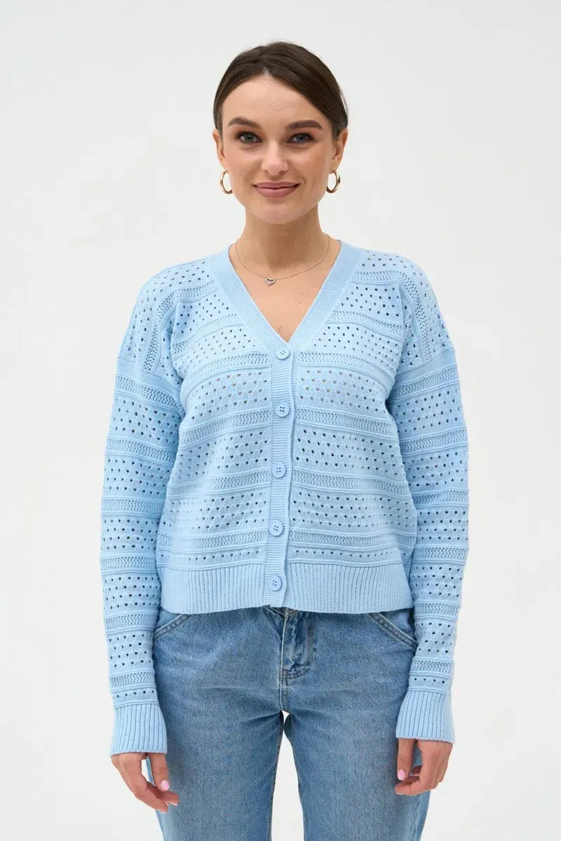 Жіночий в'язаний ажурний кардиган блакитний | 99626