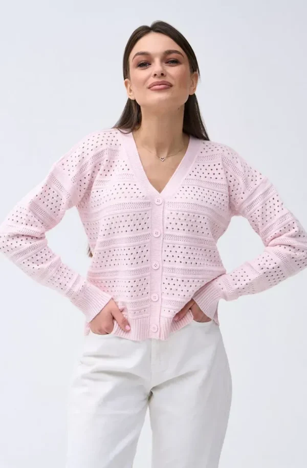 FashionSets - Головна 13 Жіночий в'язаний ажурний кардиган рожевий | 99634