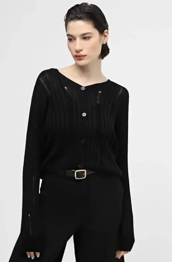 FashionSets - Головна 9 Кардиган з ефектом розпущених рядів чорний | 99600