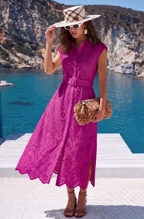 FashionSets - Головна 9 Елегантна сукня-сорочка з прошви фуксія | 99462