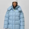 Зимовий пуховик oversize у смужку блакитний | 100679