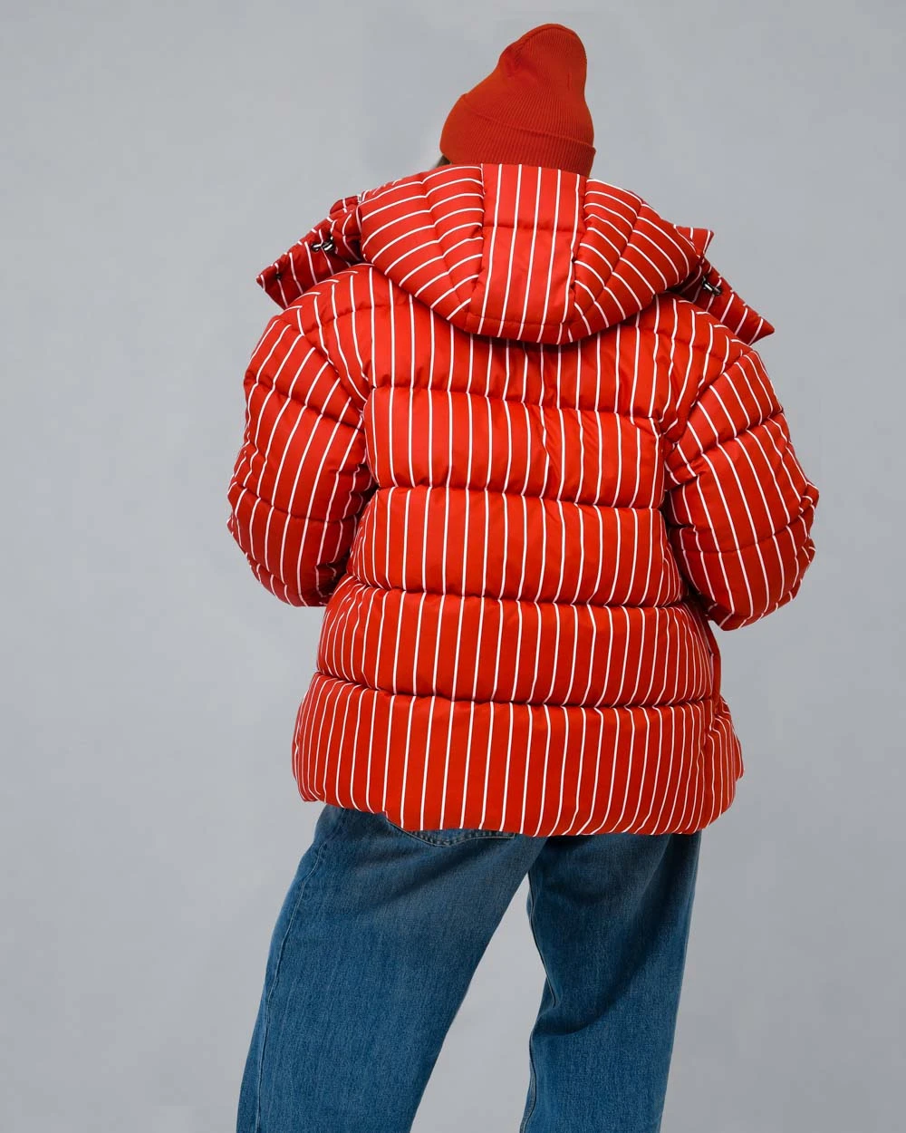 Зимовий пуховик oversize у смужку червоний | 100732 6 Зимовий пуховик oversize у смужку червоний | 100732