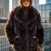 Коротка шуба з екохутра коричнева | 101004