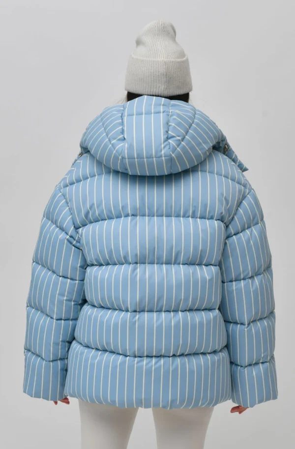 Зимовий пуховик oversize у смужку блакитний | 100679