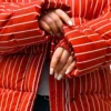 Зимовий пуховик oversize у смужку червоний | 100732 18 Зимовий пуховик oversize у смужку червоний | 100732