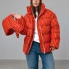 Зимовий пуховик oversize у смужку червоний | 100732 13 Зимовий пуховик oversize у смужку червоний | 100732