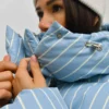 Зимовий пуховик oversize у смужку блакитний | 100679