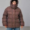 Зимовий пуховик oversize у смужку коричневий | 100845