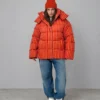 Зимовий пуховик oversize у смужку червоний | 100732 14 Зимовий пуховик oversize у смужку червоний | 100732