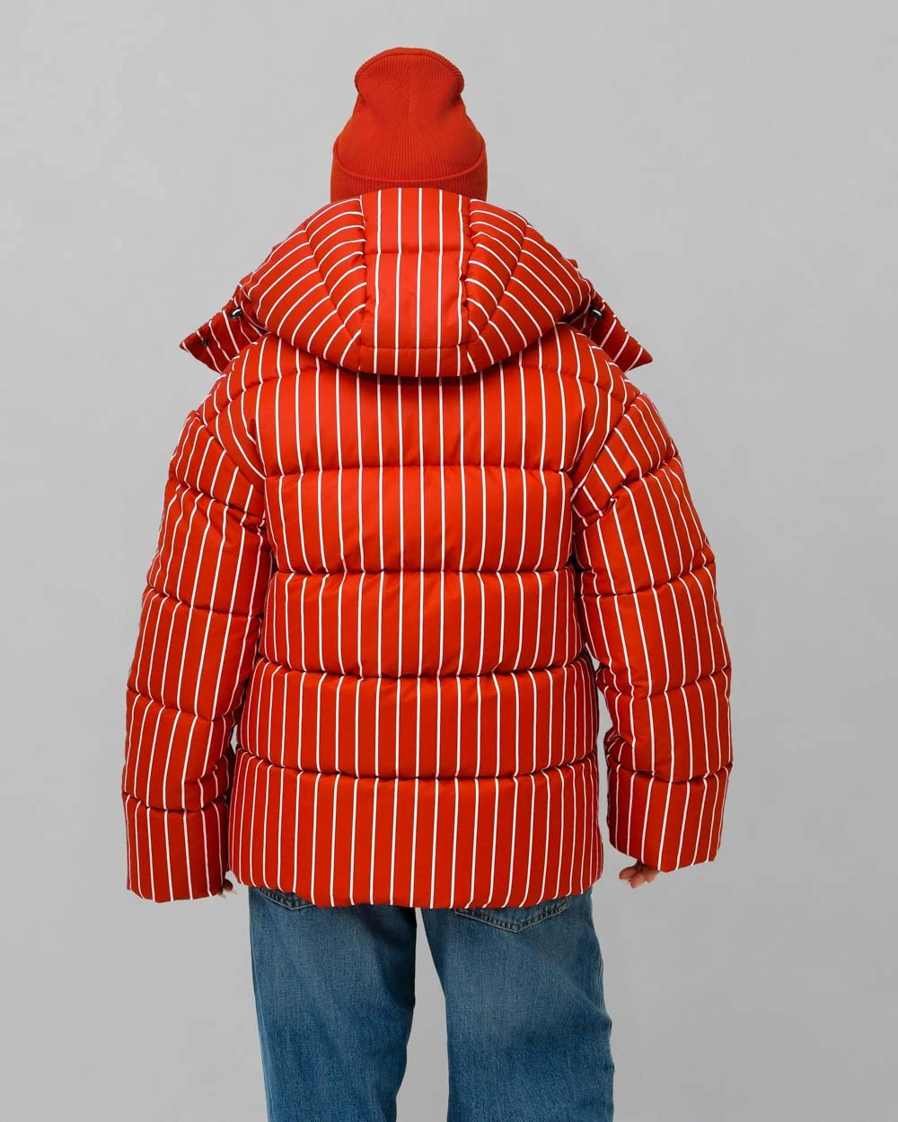Зимовий пуховик oversize у смужку червоний | 100732 2 Зимовий пуховик oversize у смужку червоний | 100732