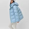 Зимовий пуховик oversize у смужку блакитний | 100679